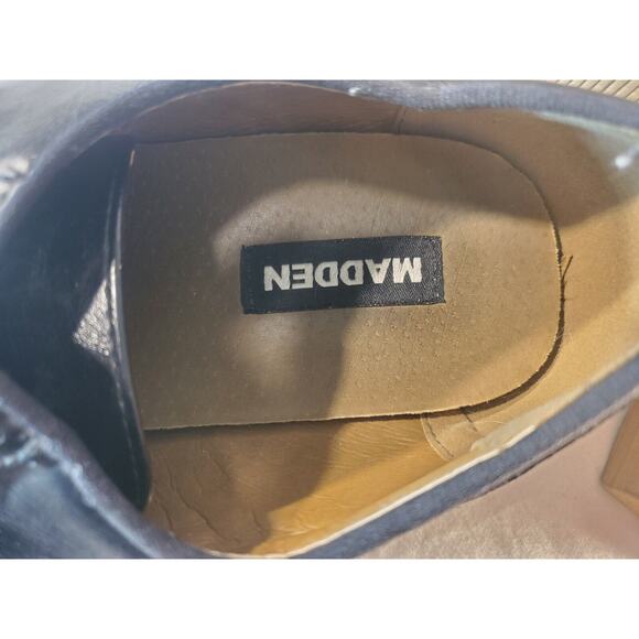 Steve Madden Mens Sz 8M Shoes Black Leather Brogue Medallion Toe Wingtip Oxfords - Picture 12 of 14